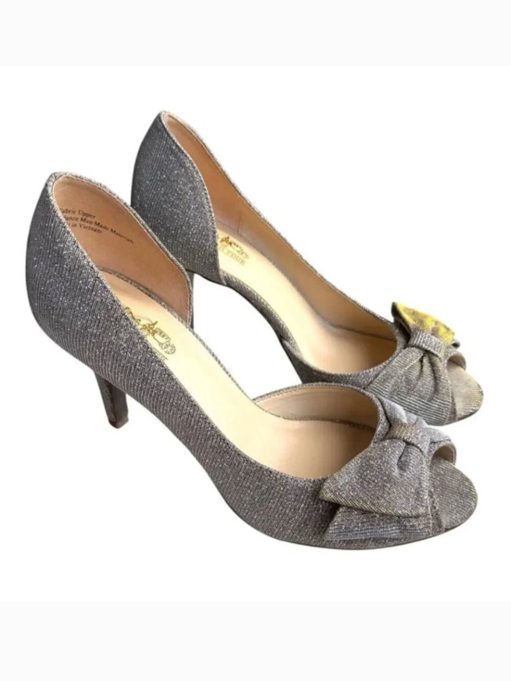 Vintage Coach and Four Silve Sparkle Glitter Bow Tie Peep Toe Pumps Size 7